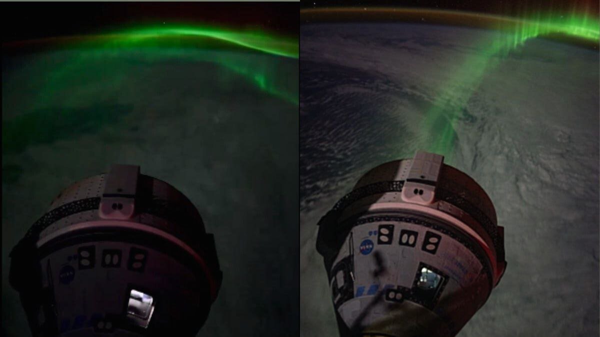 Astronaut Captures Sunita Williams Working Inside Starliner Above Glittering Auroras